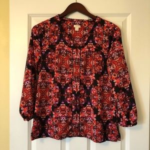 J. Crew Split-V Floral Blouse, Size Small
